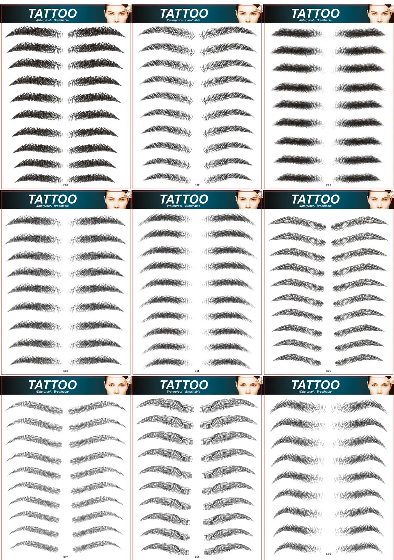 Eyebloguautocollant temporaire pour femme, tatouage étanche, simulation naturelle, 6D, 5 feuilles, vente chaude