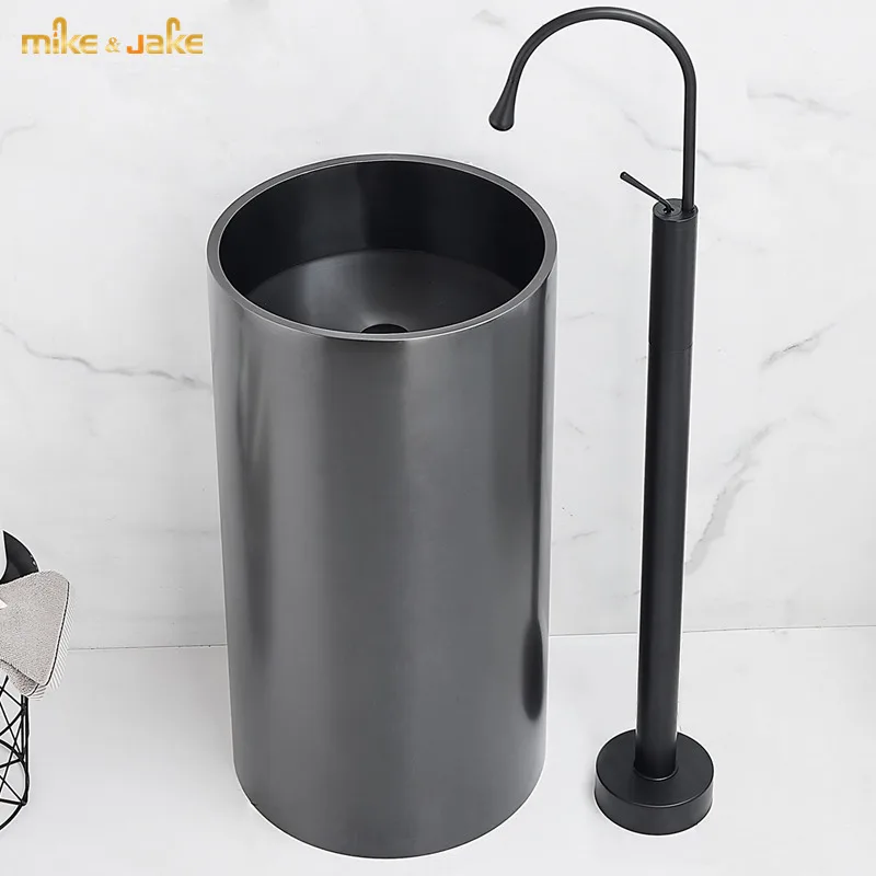 European style bathtub Floor standing faucet floor stand tap column basin cylinder edge faucet independent black bathtub