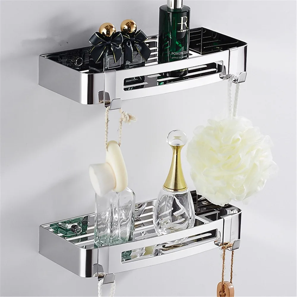 Bathroom Shelf Bath Shower Shelf 304 Stainless Steel Chrome Bathroom Corner shelf Wall Mounted Satin Kitchen Storage holder