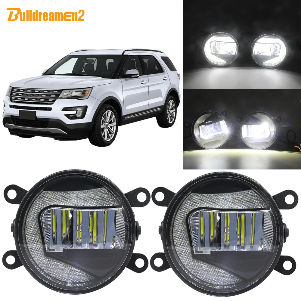 

Buildreamen2 90mm Round Car LED Projector Fog Light + Daytime Running Light White 12V For Ford Explorer 2011-2014