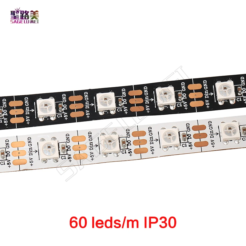 Imagem -04 - Leds m Ws2812ic 30 60 144 Pixels Led Endereçáveis Dc5v Cor Sonho Luz de Tira Led Inteligente 1m 4m 5m Ws2812b Preto Branco 30 60 144