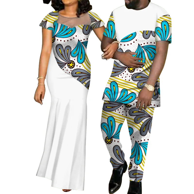 Afrikaanse Paar Kleren Vrouwen Lange Jurk En Mannen Trainingspak Dashiki Outfits Shirts En Broek Set Avond Wedding Ankara wax