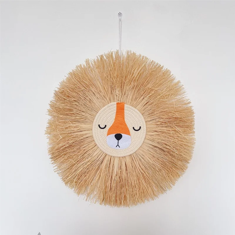 

Scandinavian Bear Panda Ornaments Baby Boys Bedroom Wall Art Decor Handwoven Raffia Hanging Pendant Nursery Home Decoration