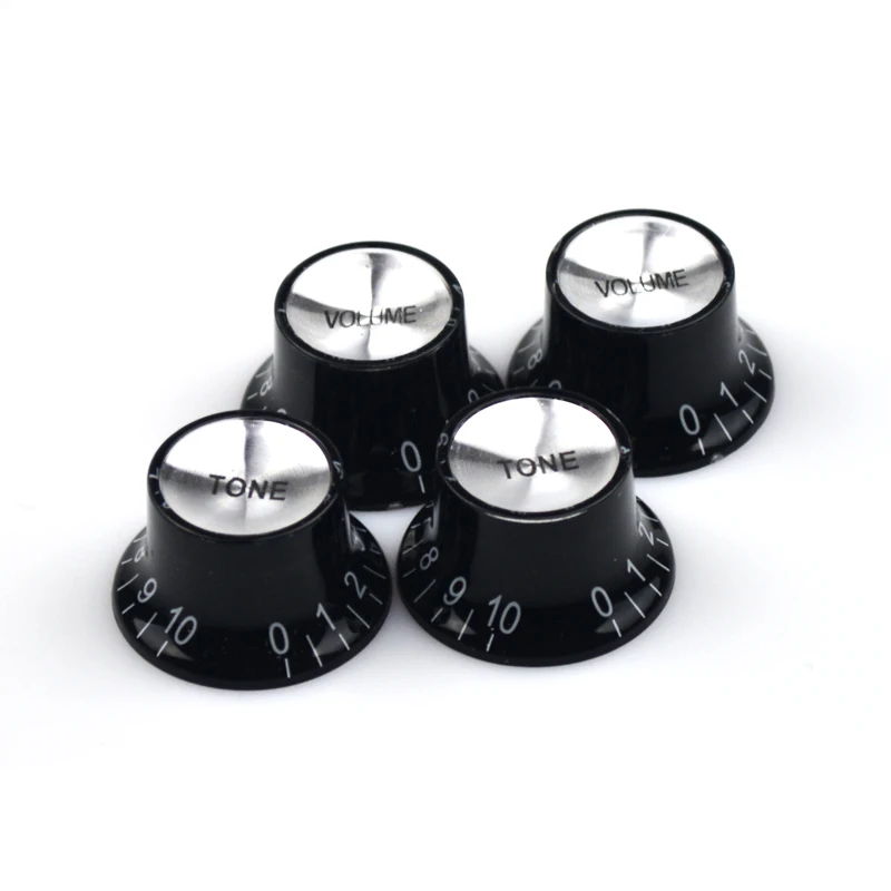 4pcs Guitar Top Hat Speed Control Knobs 2 Volumes & 2 Tones Silver Bell for LP SG Guitar