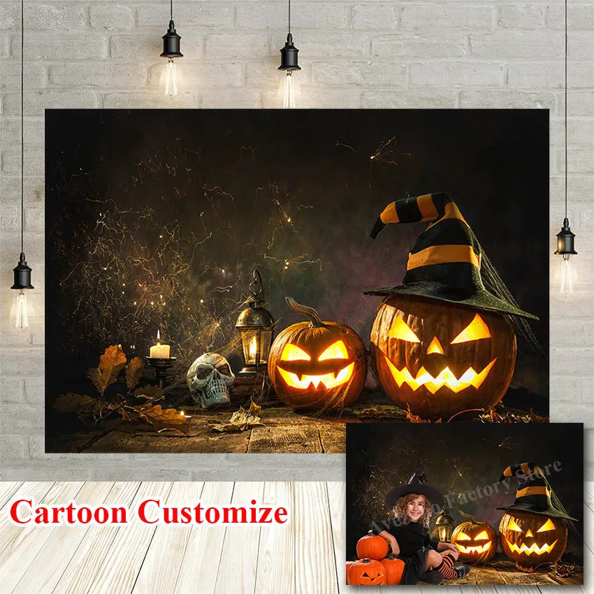 

Avezano Halloween Decoration Background For Photography Night Pumpkin Lantern Hat Skeleton Child Backdrop Photo Studio Photozone