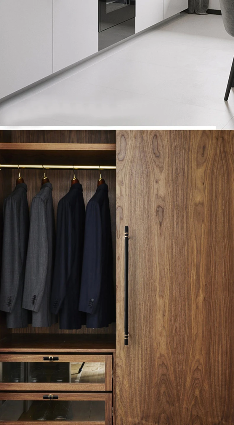 WV Einfache Schrankgriffe in Schwarz und Gold, Luxuriöse Küchentürknöpfe, Gerade T-Griffe für Schränke, Möbelbeschläge 222 – Detail 9