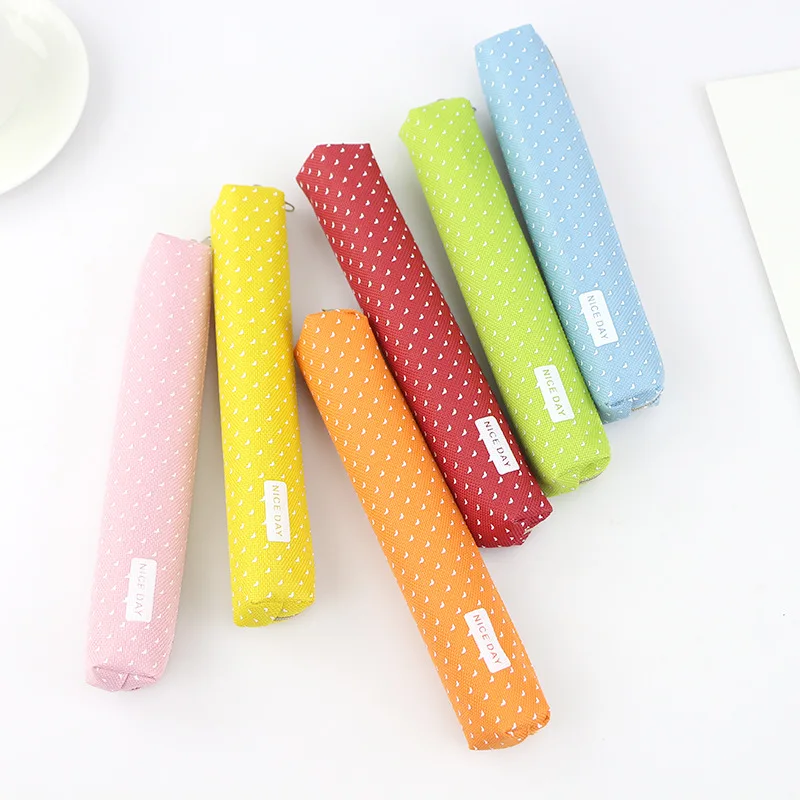 Long canvas pen bag Cute School pencil case small pen case for student pencil bag kawaii School supplies Candy color storage bag