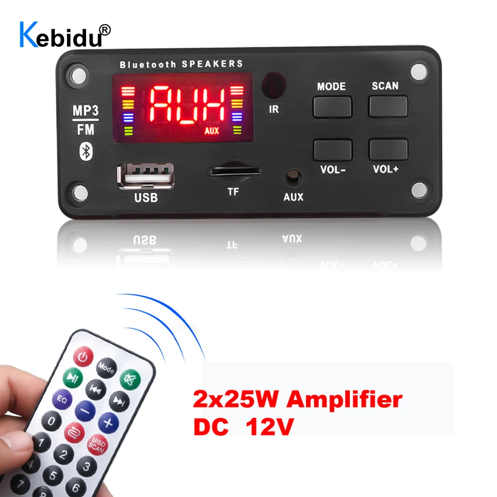 Grote Scherm 50W Versterker MP3 Wma Decoder Board Bluetooth 5.0 Usb Fm Aux 3.5Mm Tf Radio Opname Voor auto Muziek Speaker