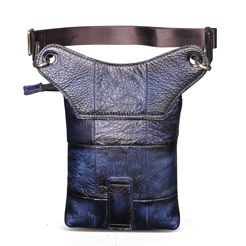 Natural Leather Designer men Travel Cross-body Satchel Bag Fashion Fanny Waist Belt Pack Drop Thigh Leg Bag Phone Pouch 211-12