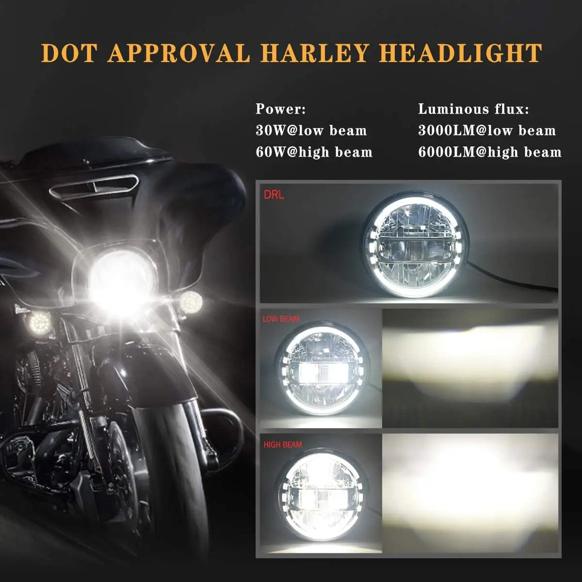 7 Inch LED Headlight Beam DRL For Harley Touring,Road King,Street Glide Special,Fat Boy 4.5 inch Fog Lights With Halo Angle Eyes