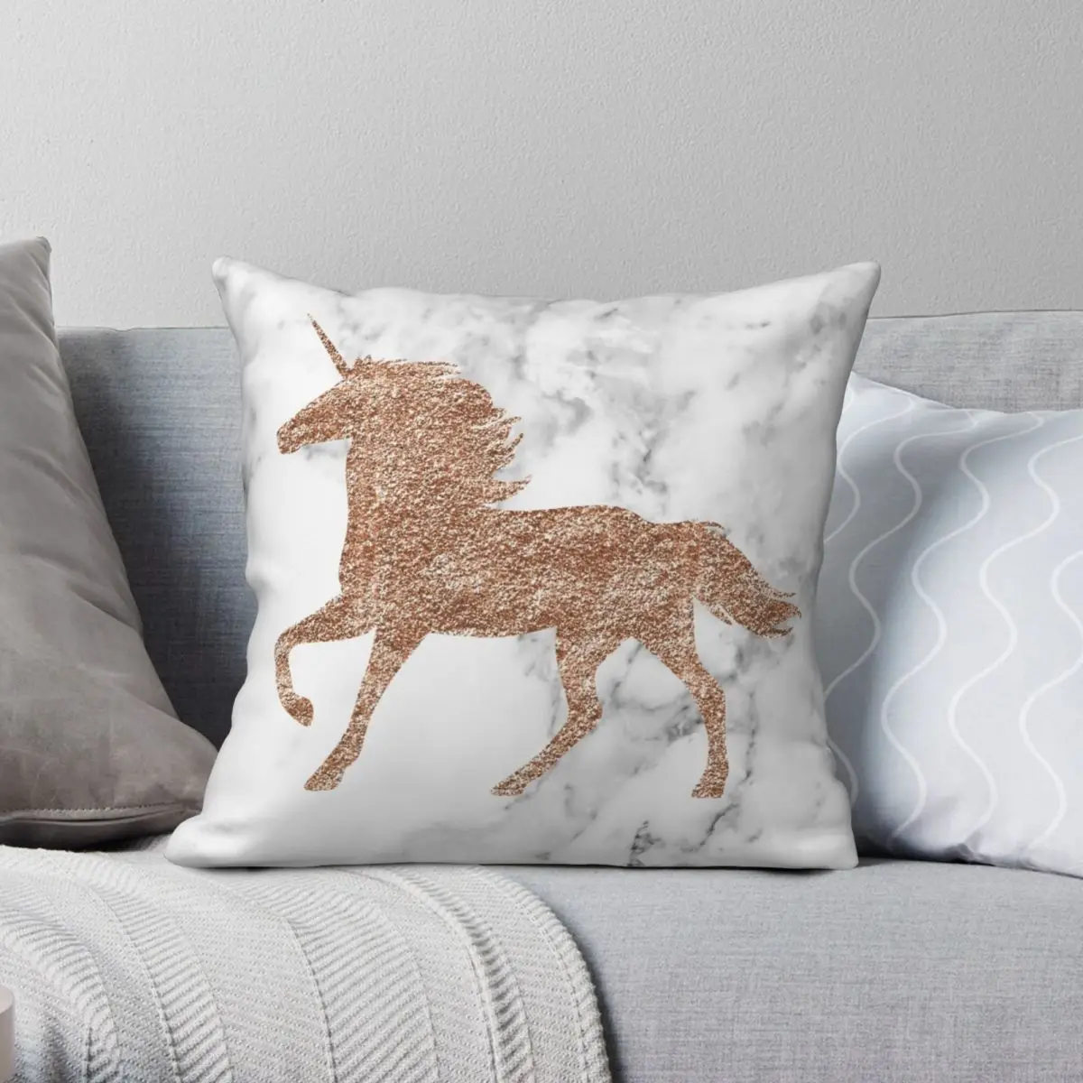 Rose Gold Marble Unicorn Pillowcase Polyester Linen Velvet Printed Zip Decor Throw Pillow Case Home Cushion Case