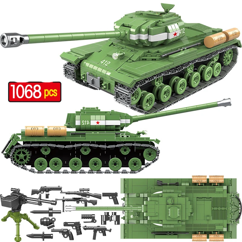 1068Pcs Military Russia IS-2M Heavy Tank Building Blocks High-Tech City Police WW2 Tank Soldier Weapon Army Bricks Toys