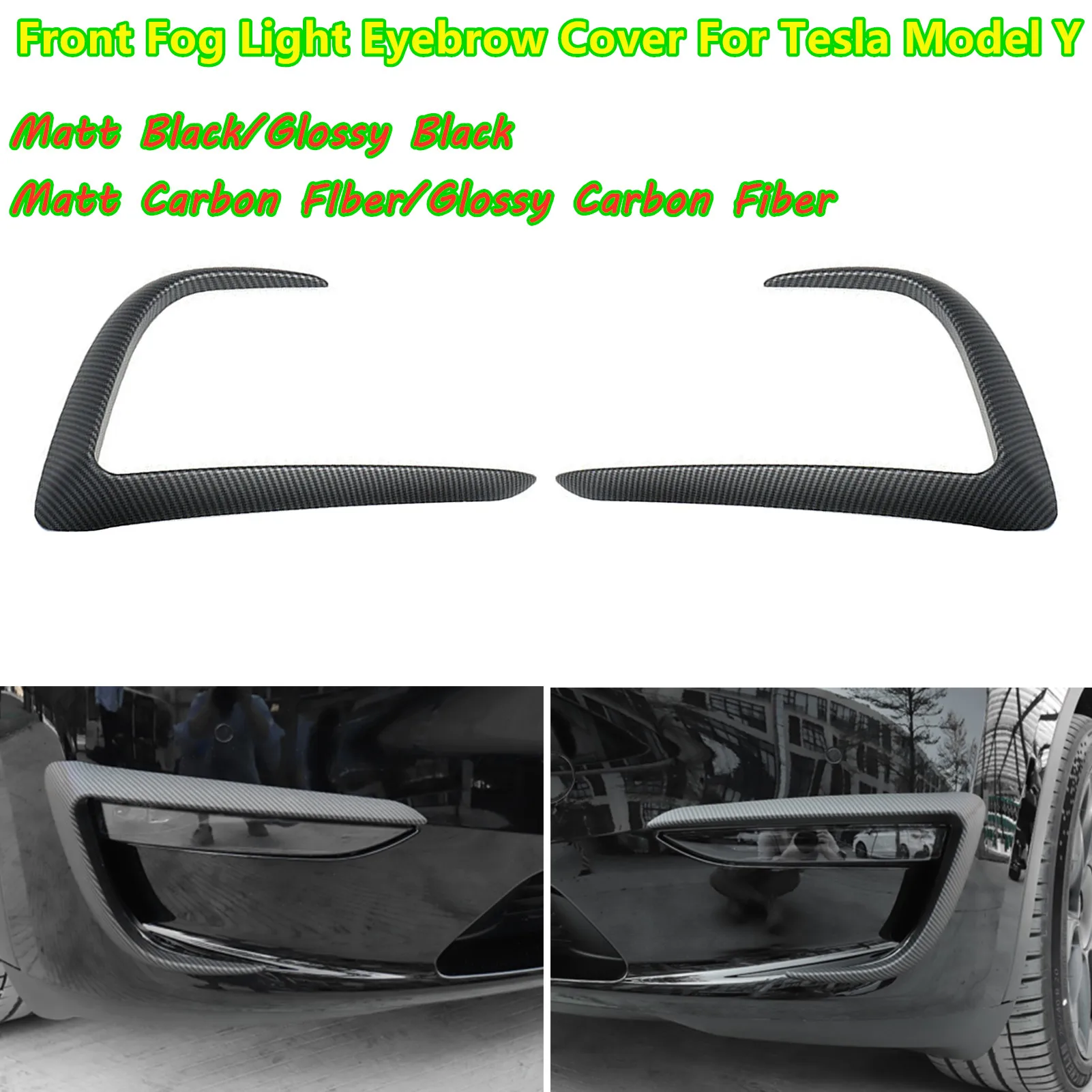 

1 Pair Carbon Fiber Black Front Fog Light Cover Eyebrow Cover Trim Frame Replacement for Tesla Model Y 2020 2021