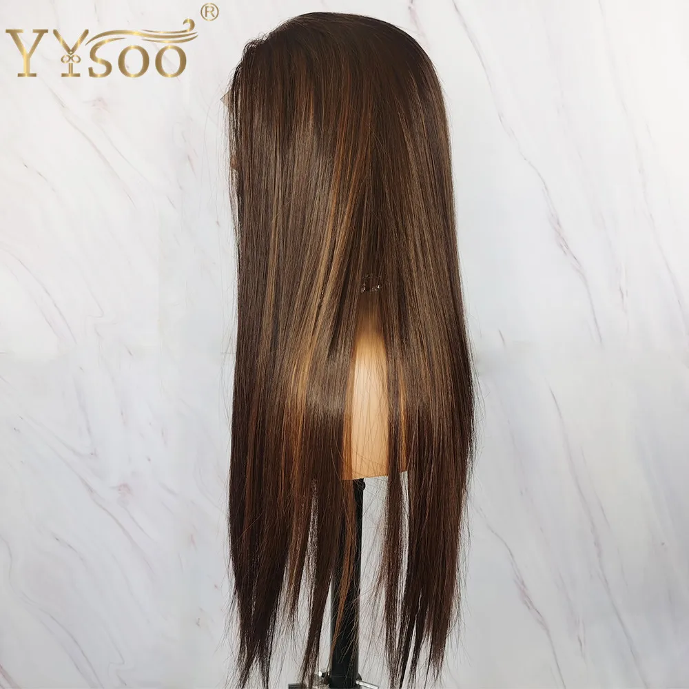 YYsoo 13x4 Long Silky Straight Futura Synthetic Lace Front Wigs For Women 4/30 Highlights Glueless Front Lace Wig Heat Resistant