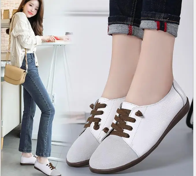 

New Fashion Women flats Genuine Leather Shoes Woman autumn Ladies Shoes Slip On Ballet Flats Sneakers Women Oxford lace up Shoes