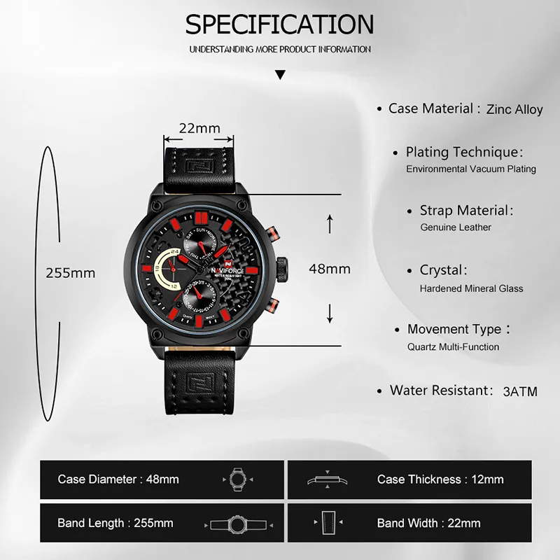 NAVIFORCE Luxury Brand Man Sports Waterproof Wristwatch Men Quartz Genuine Leather Watch Day and Date Display Male Clock NF9068L