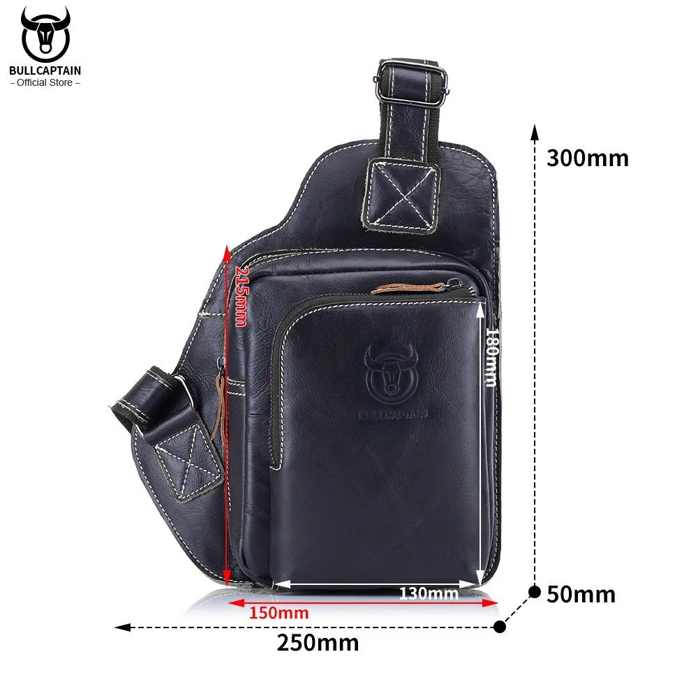 BULLCAPTAIN Men's Fashion Chest Bag Soft Leather Chest Bag Men Casual Messenger Bags Large-Capacity Business Bag's