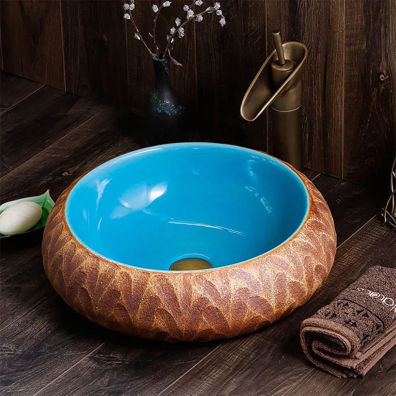 

Handmade Europe Style Lavobo Ceramic Bathroom Luxurious Artistic Bathroom Sink Countertop ceramic wash basin bathroom sink