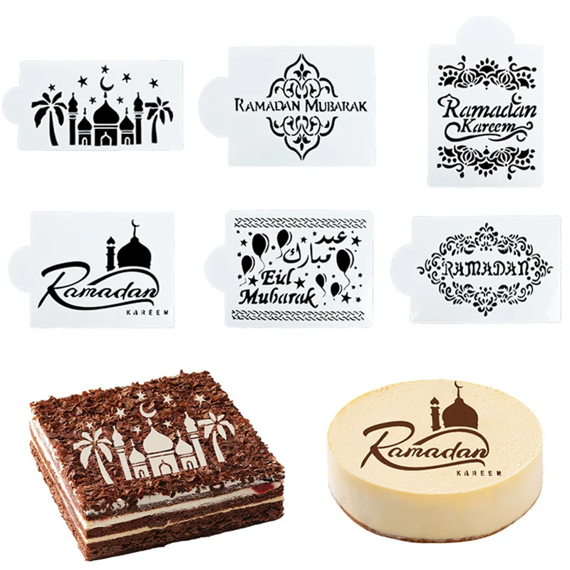 1Pc Ramadan Kareem Spray Stencils Birthday Cake Mold Decorating Tools Eid Mubarak Muslim Islamic Festival Party DIY Decorations