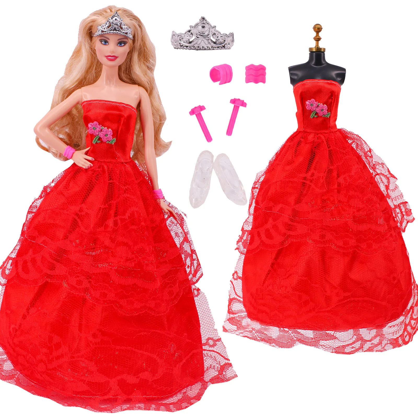 Barbiees Doll 1 Evening Dress+4 Pieces Random Accessories For 11.5inch Barbiees Doll Cocktail Daily Casual Clothing Accessories