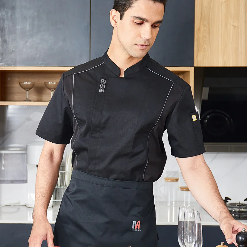 4-Color Chef Overalls Short-Sleeved Breathable Men and Women Hotel Restaurant Kitchen Long-Sleeved Restaurant Kitchen Uniforms