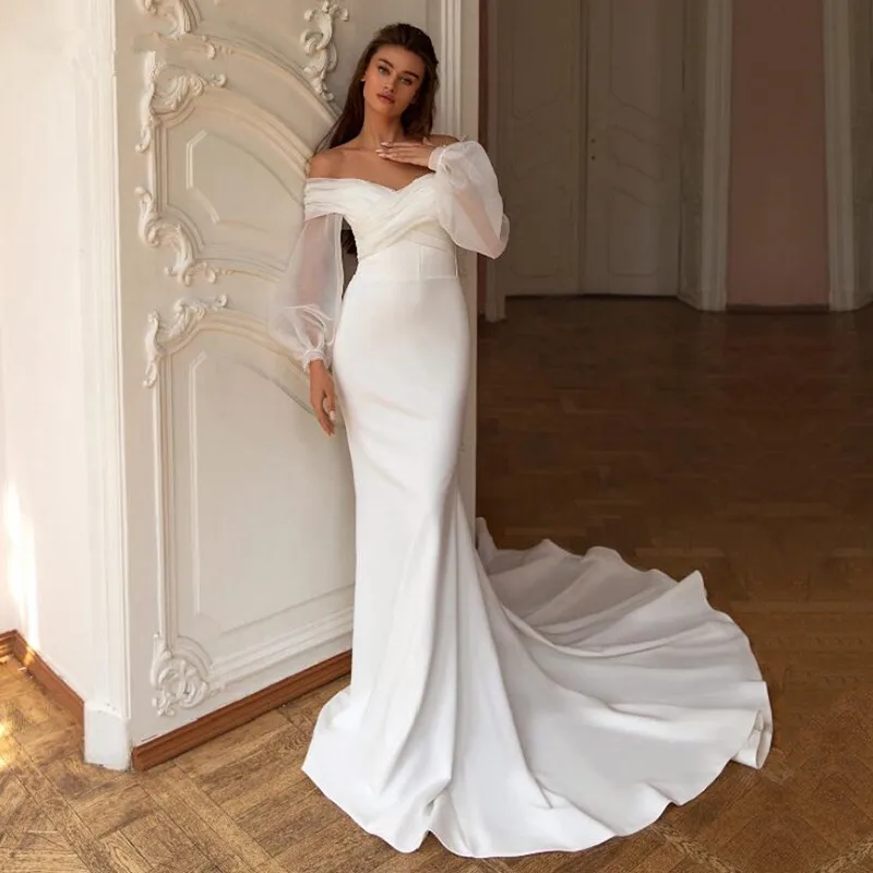 Elegant Sweetheart Wedding Dress Women 2024 Mermaid Long Sleeve White Off The Shoulder Bridal Gown Sweep Train Vestidos De Novia