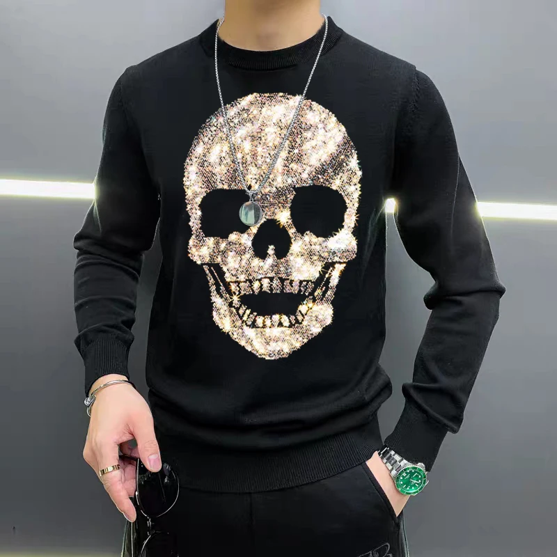 

Trendy Winter Men's Sweater High Quality Fabric Hip Hop Streetwear Oversized Knitted Pullover Design Hot Diamond