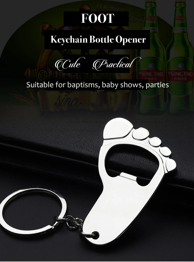 Personalized Logo Baby Foot Shaped Keychain Bottle Opener Baby Shower Favor Baptism Celebration Party Souvenir Gifts For Guests