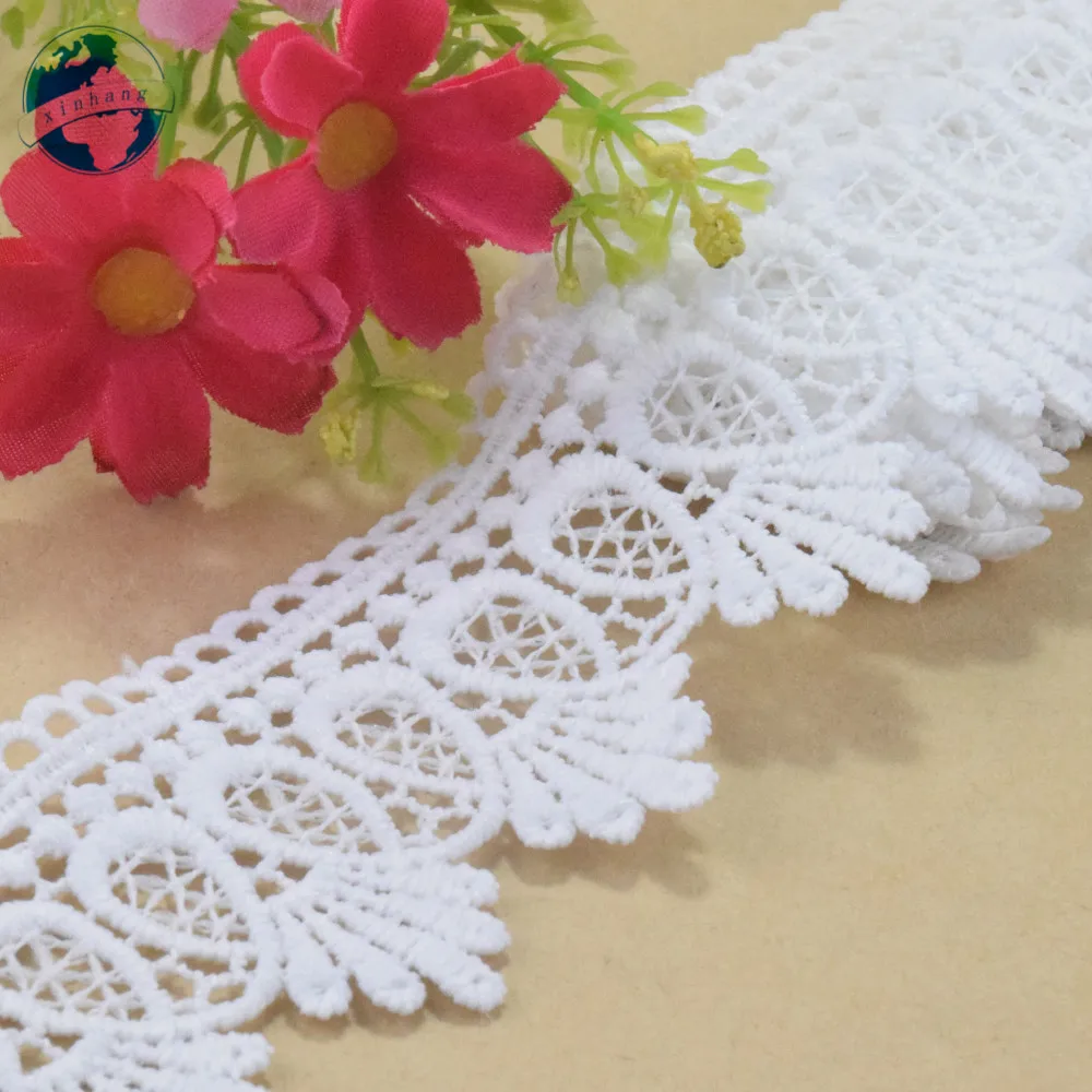 4.5cm White Polyester Lace Embroidery French Ribbon Fabric Guipure Diy Trims Warp Knitting Sewing Accessories Doll Dress#4276