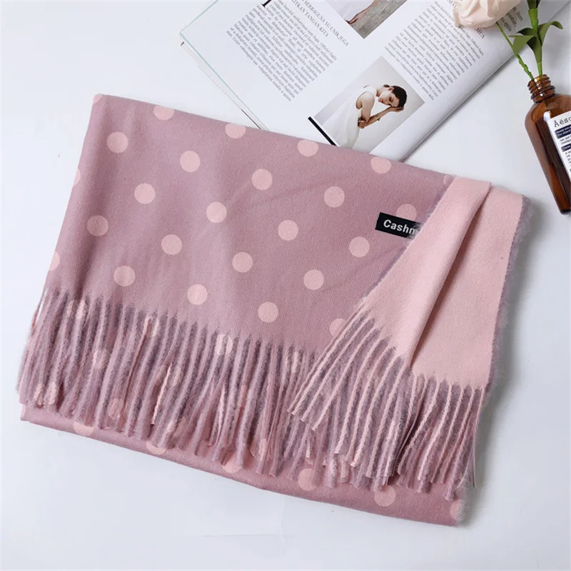 200*70cm moda outono inverno quente cachecol de caxemira padrão de pontos borlas longas mulheres engrossar envoltório xale senhora silenciador lã