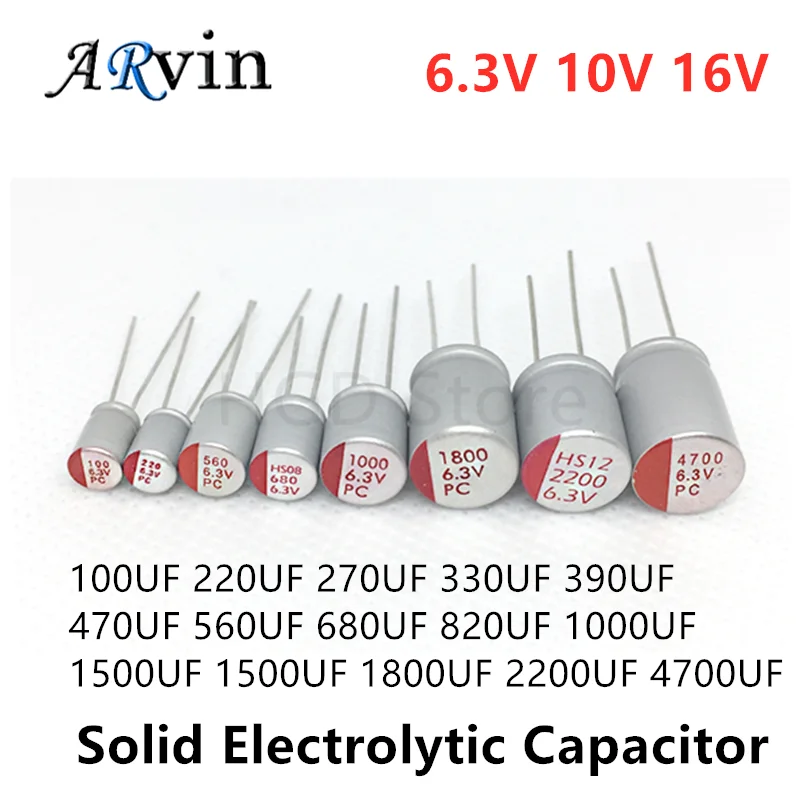 10pcs New DIP Solid Electrolytic Capacitor Super Low ESR  6.3V 10V 16V 100UF 150 220 270 330 470 560 680 820 1000UF 1200 1500UF