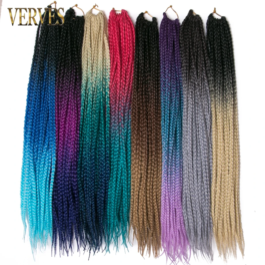 Verves Gehaakte Vlechten Synthetische 24 Inch Box Braid 22 Wortels/Pcs Ombre Vlechten Hair Extensions Warmte Fiber Bulk Vlecht roze, zwart