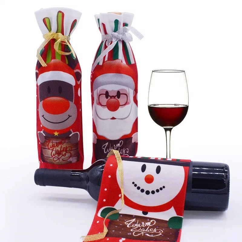 Christmas Table wine bottle decoration Set Santa Snowman Bottle Cover Clothes Kitchen Decoration for New Year Xmas Home Dinner