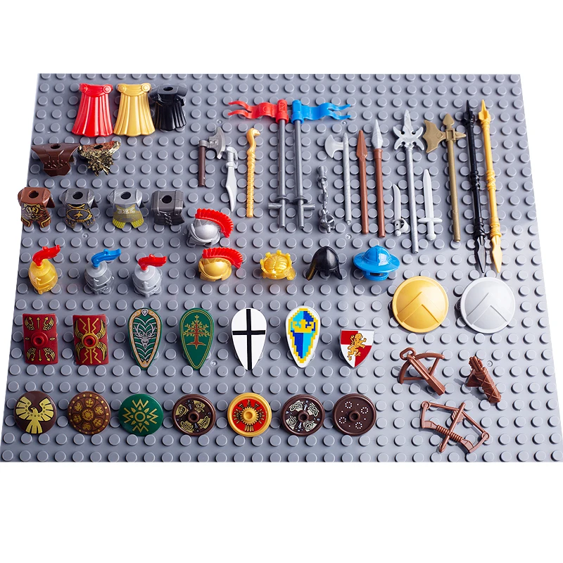 Medieval Military Weapons Building Blocks Accessories Castle Knights Shield Soldier Sword Spear Helmets Roman Figures Bricks Toy