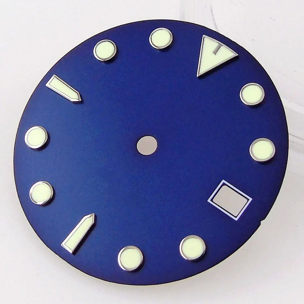 29mm super leuchtende Uhr schwarz blau Zifferblatt passend für nh35 nh36 Automatik werk Datum Fenster schwarz blau grau Sunburst Zifferblatt
