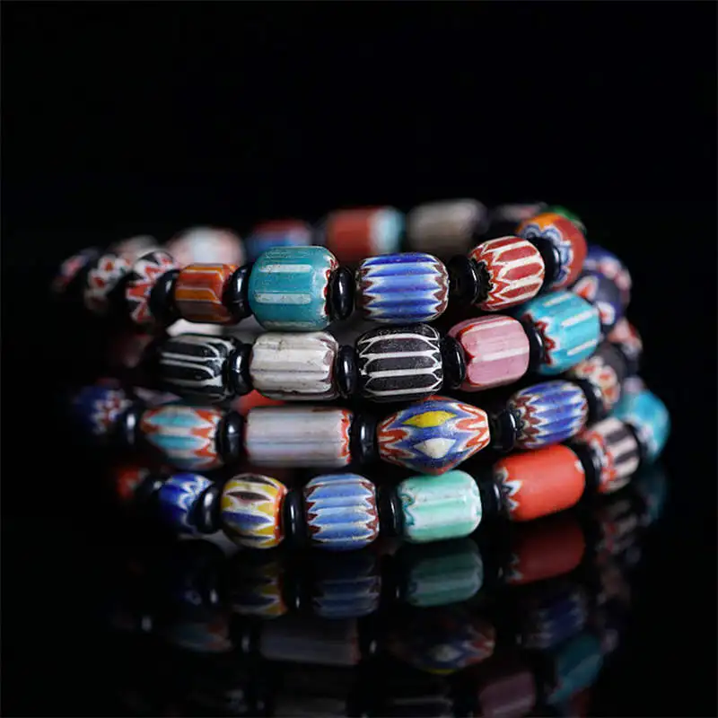  Nepal Handmade Ancient Lampwork Beaded Bracelets Stretch Colorful Beads for Girls BB-200