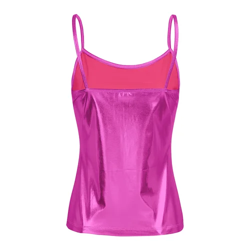 Imagen 2 del producto Chaleco de charol brillante para mujer, para los hombros con tirantes finos Top sin mangas, Top metálico para Yoga, baile, disfraz de Hip Hop