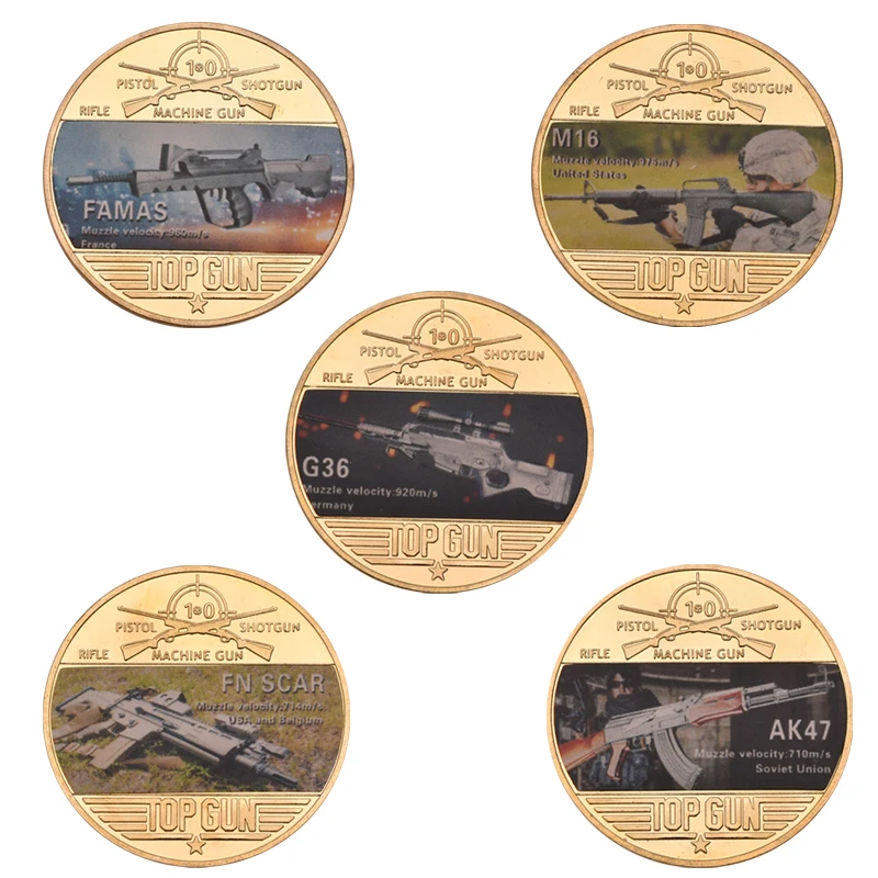 Europe Gold Plated Assault Rifle Original Coin Sets with Holder Military Challenge Coin Collectible Souvenir Men Gift Home Decor