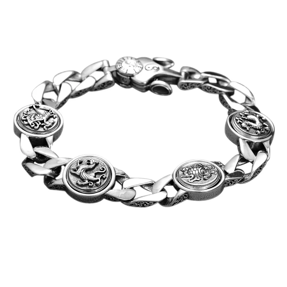 

New Punk style rough man 925 silver bracelet holy beasts blue dragon/white tiger bracelet s925 silver domineering man bracelet