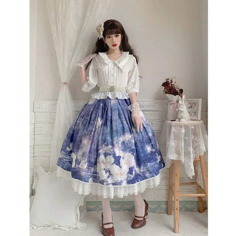 Saia com fio/sem fio dormindo na flor sonho sk terno saia com cinto lolita saia lolita vestido de fadas kei kawaii roupas