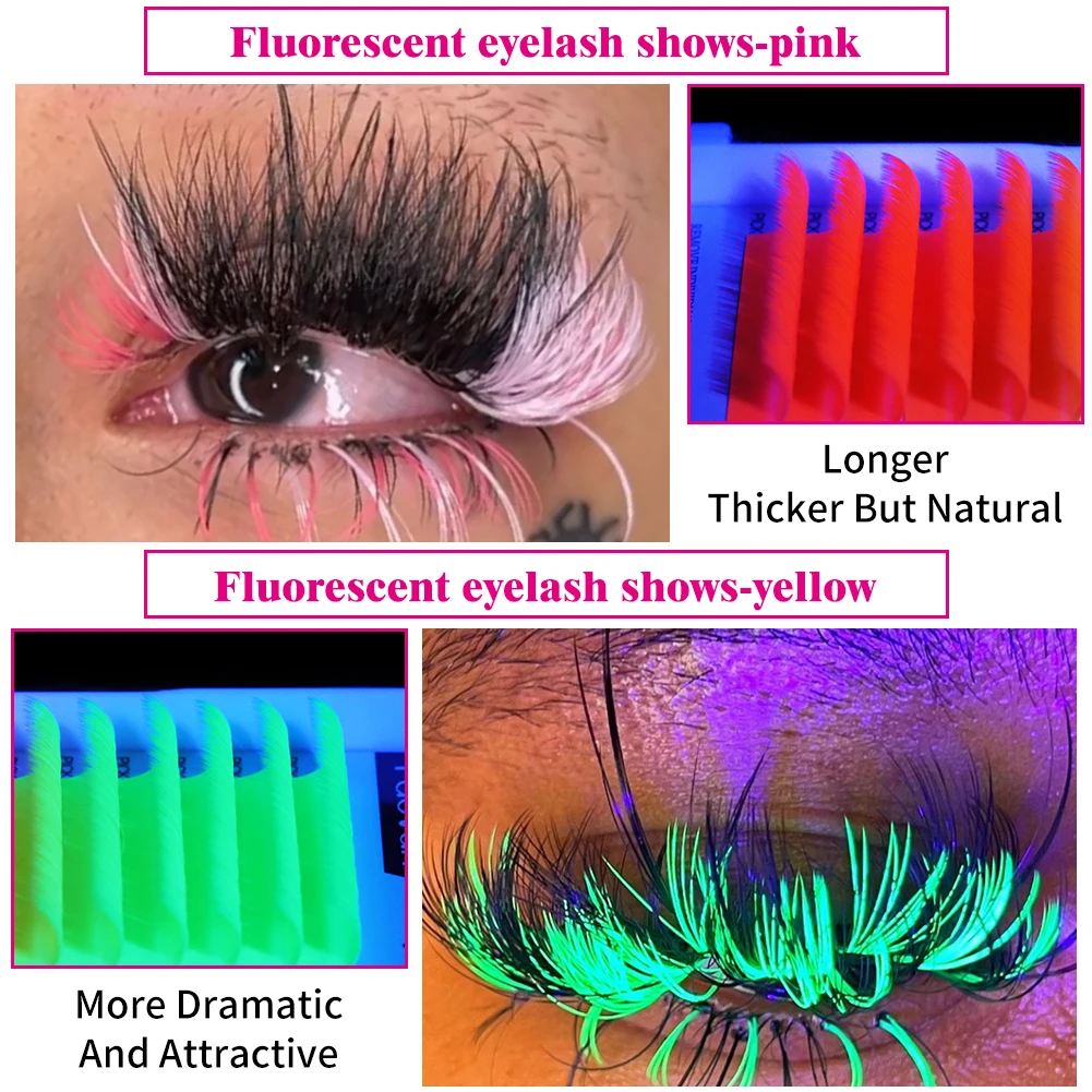 FADVAN Glowing Easy Fan Eyelash Extensions Fluorescent Lashes Luminous Auto Fanning Pink Green for NightClub Party Glow in Dark