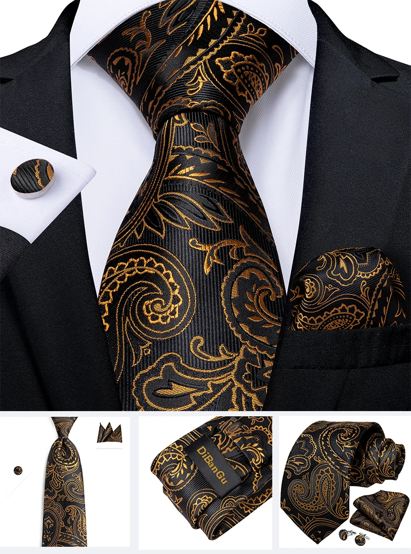 Modische Paisley-Herrenkrawatten in Gold, Türkisgrün, Schwarz, 8 cm, Business-Hochzeits-Accessoires, Krawatte, Geschenk für Männer, DiBanGu – Detail 16