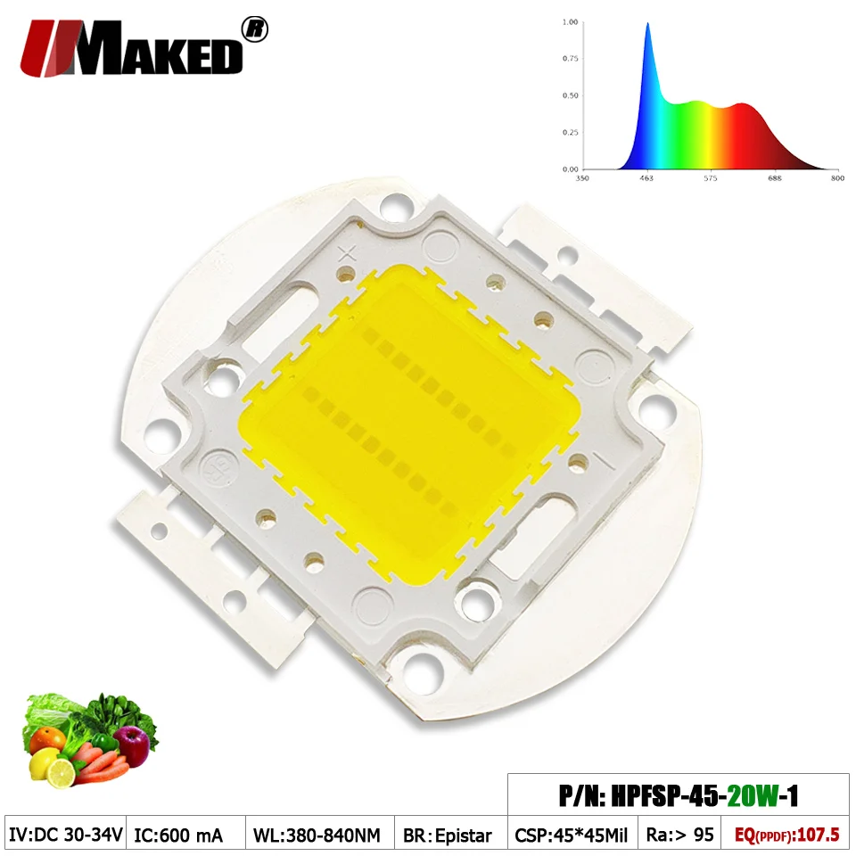 Luz LED COB de alta potencia para crecimiento de plantas, lámpara hidropónica para acuario, 20W, 45mil CRI 95, Spectrum380-840 completo, venta al por mayor