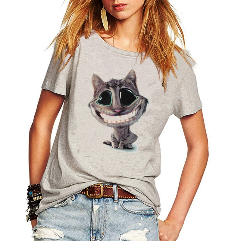 

Women's Big Mouth Cat Print T-Shirt, Casual Tee Shirt, Short Sleeve, O Neck Tops, Summer Tees, 5 Colors