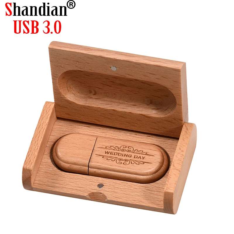 

SHANDIAN USB 3.0 Free Custom Logo Pen Drive Wooden box USB Flash Drive 128gb Pendrive personalized External Storage Photogrephy