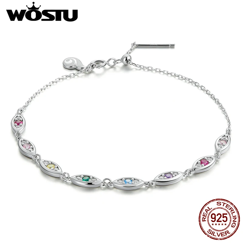 Genuine 100% 925 Sterling Silver Simple Rainbow Colorful Demon Eye Fit Bracelet For Women Men Original Fine Jewelry CTB087