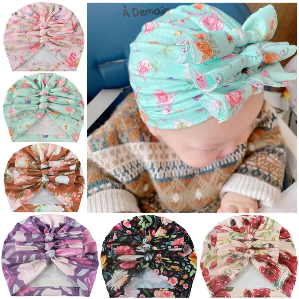 Cute Print baby Hats Thermal Caps For Infant Newborn Kid Bohemia Stylish Fashion Cotton Flower Printed Cap for Toddlers