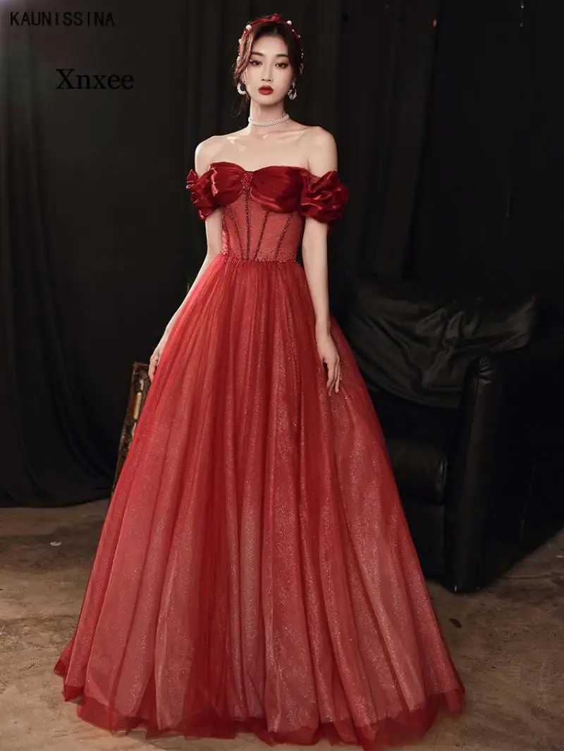 Red Evening Dresses Long Luxury 2021 Party Dress for Women Off The Shoulder Backless Sexy Floor Length Prom Gown Vestido