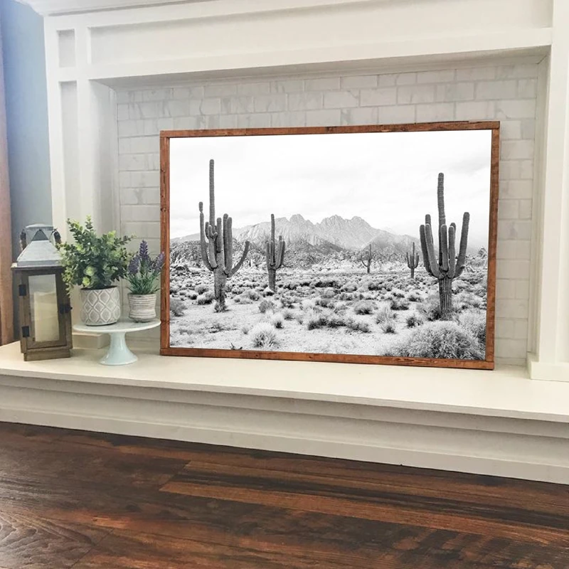 Desert Landscape Black and White Print Modern Photography Poster Saguaro Cactus Art Canvas Painting Picture Home Wall Art Decor