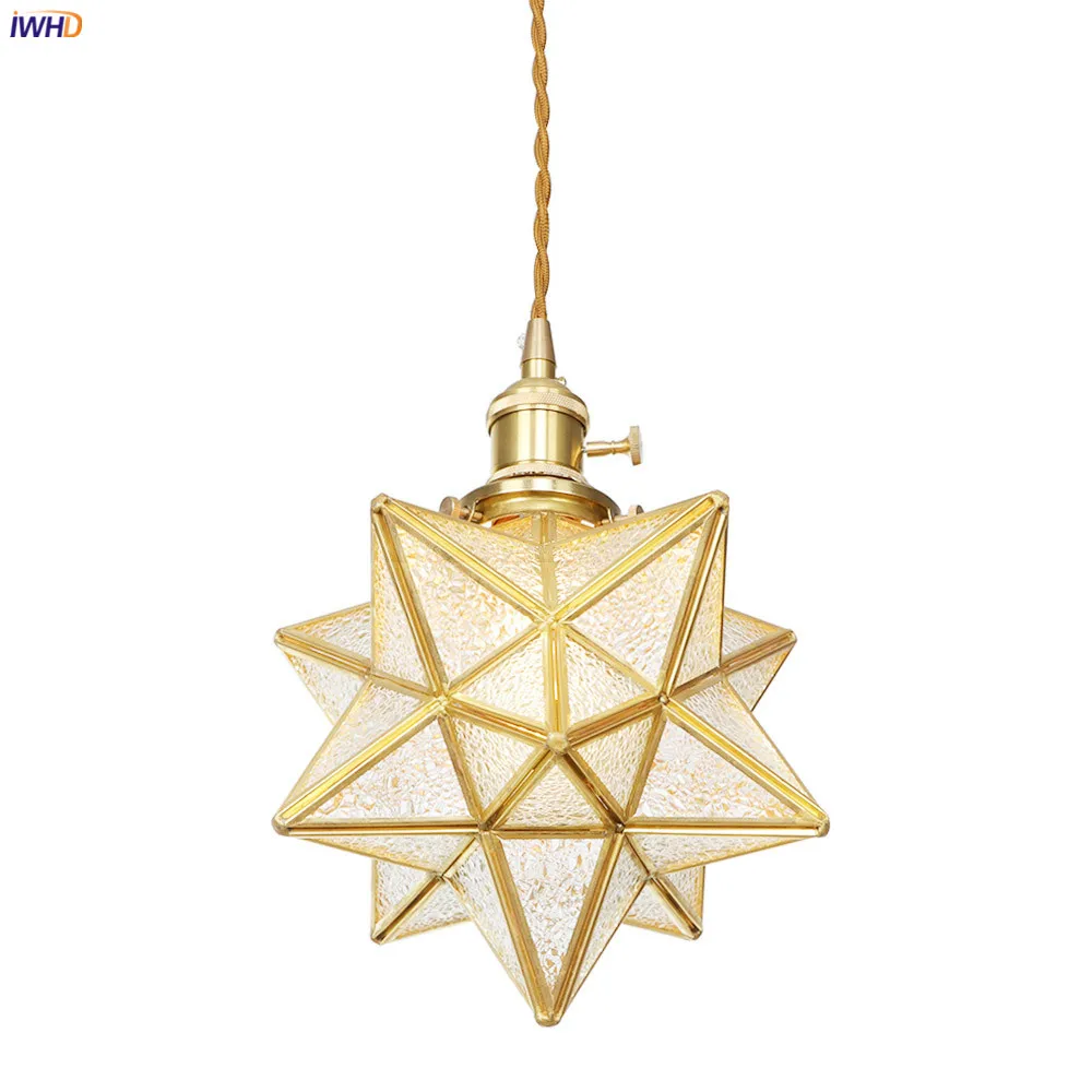 IWHD Creative Star Copper LED Pendant Lamp Kitchen Cafe Dinning Living Room Light Modern Glass Pendant Lights Lampara Colgante